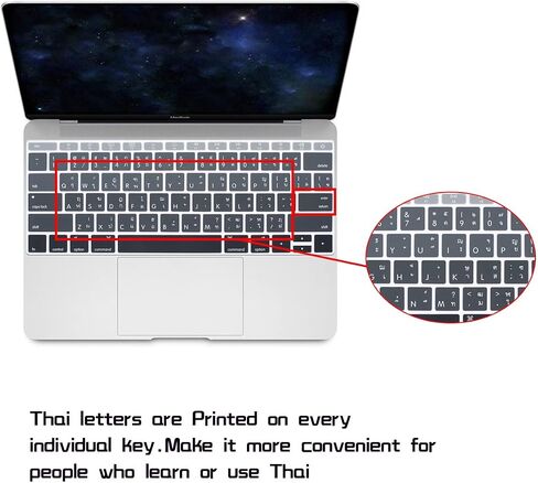 غطاء لوحة المفاتيح من السيليكون باللغة التايلاندية لجهاز MacBook Pro 13 بوصة A1708 A1988 بدون شريط لمس (2018 2017 2016) ولجهاز MacBook 12 بوصة A1534 مع شاشة ريتينا (2015) وA1931 (2018) واقي لوحة المفاتيح الأمريكية - رمادي متدرج in Kuwait