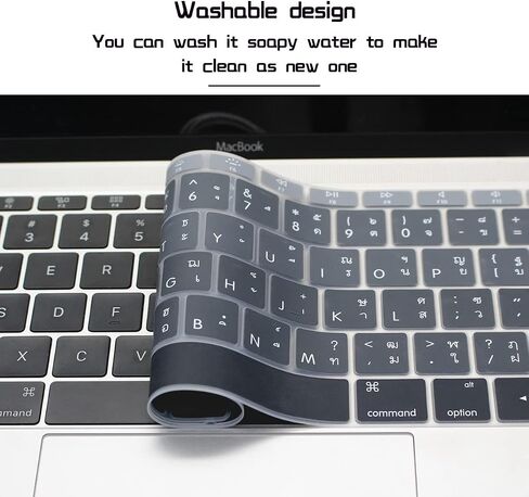 غطاء لوحة المفاتيح من السيليكون باللغة التايلاندية لجهاز MacBook Pro 13 بوصة A1708 A1988 بدون شريط لمس (2018 2017 2016) ولجهاز MacBook 12 بوصة A1534 مع شاشة ريتينا (2015) وA1931 (2018) واقي لوحة المفاتيح الأمريكية - رمادي متدرج in Kuwait