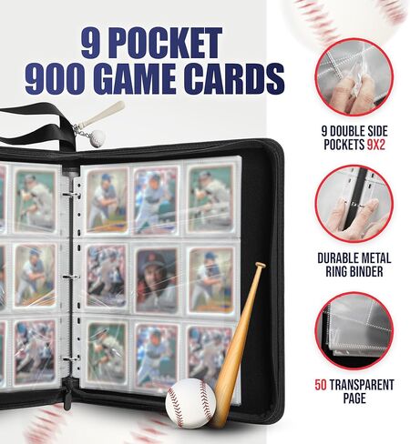 حافظة بطاقات البيسبول مع سلسلة مفاتيح لتخزين بطاقات البيسبول وحامل بطاقات البيسبول و900 جيب لألبوم بطاقات البيسبول in Kuwait
