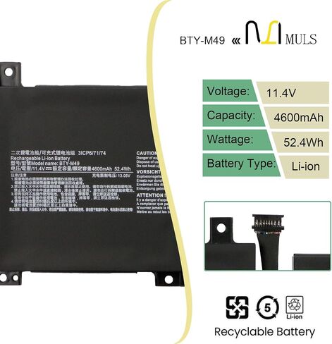 BTY-M49 52.4Wh Laptop Battery for MSI Modern 14 B10M B10RAS B10RASW B11SB MS-14D1 MS-14D2 MS-14DK Prestige 14 A10SC A10M A10RAS A11SCX Intel 11th Gen A10RB EVO A11M-003ES MSI MS-14C1 MS-14D1 MS-1551 in Saudi Arabia