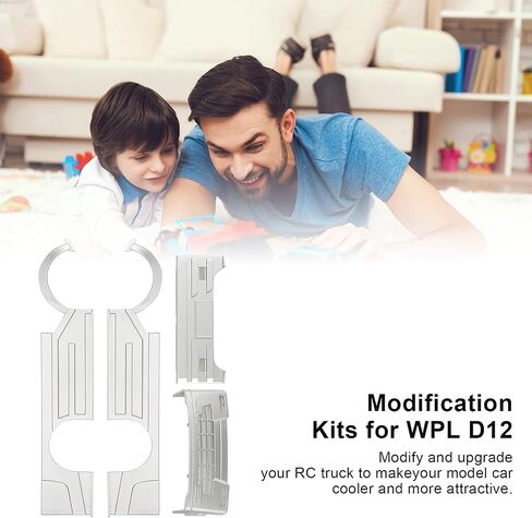 RC D12 جسم عريض منخفض، شاحنة RC فضية رائعة طقم هيكل عريض RC كبير مع ضوء LED لـ WPL D12 (أحمر) in Saudi Arabia