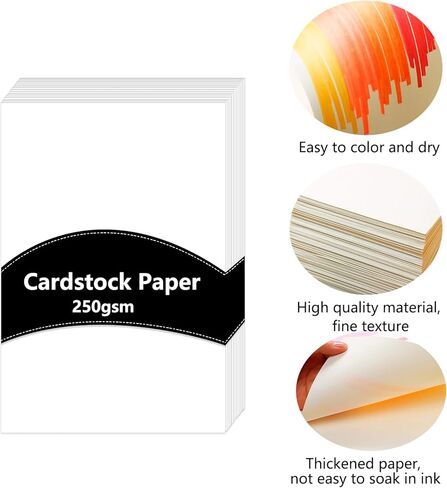 بطاقات بيضاء - 50 ورقة A4 سميكة من الورق المقوى، ورق أبيض 250 جرام في المتر المربع 8.3 × 11.7 ورق طباعة من الورق الثقيل لصناعة الحرف اليدوية، وبطاقات العمل، والطباعة المكتبية، والقوائم، والصور، والدعوات in Kuwait