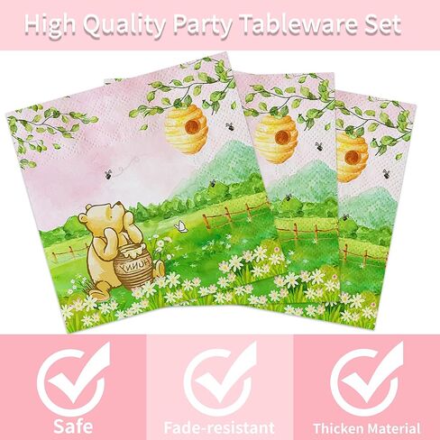 170 قطعة من لوحات زينة استحمام الطفل ويني بير العتيقة، مناديل للفتيات، لوازم حفلات أعياد الميلاد، مفرش طاولة للبنات، أكواب لحديثي الولادة، شوك وردية، مجموعة أدوات مائدة ورقية للاستعمال مرة واحدة لـ 24 ضيفًا in Kuwait