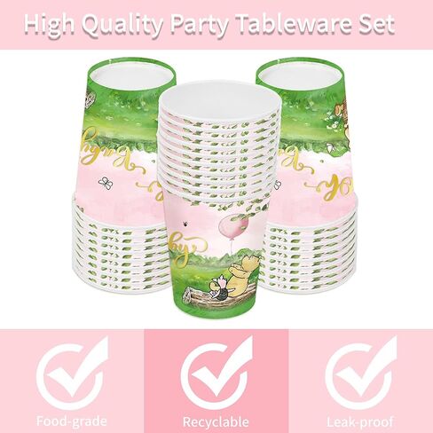 170 قطعة من لوحات زينة استحمام الطفل ويني بير العتيقة، مناديل للفتيات، لوازم حفلات أعياد الميلاد، مفرش طاولة للبنات، أكواب لحديثي الولادة، شوك وردية، مجموعة أدوات مائدة ورقية للاستعمال مرة واحدة لـ 24 ضيفًا in Kuwait