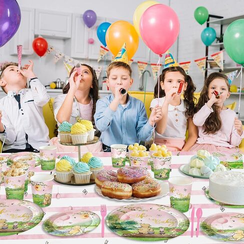 170 قطعة من لوحات زينة استحمام الطفل ويني بير العتيقة، مناديل للفتيات، لوازم حفلات أعياد الميلاد، مفرش طاولة للبنات، أكواب لحديثي الولادة، شوك وردية، مجموعة أدوات مائدة ورقية للاستعمال مرة واحدة لـ 24 ضيفًا in Kuwait