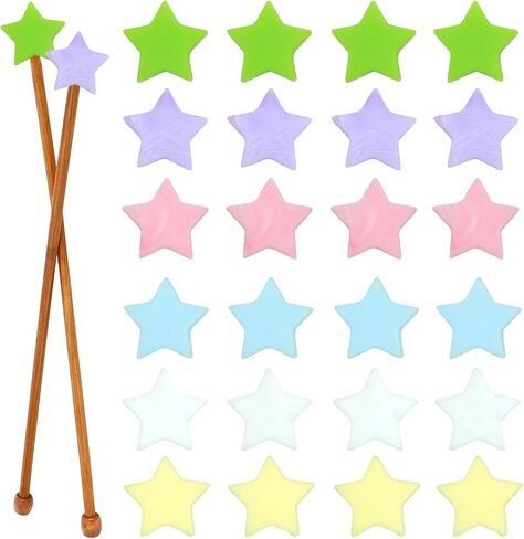 24 قطعة من سدادات إبر الحياكة النجمية، سدادات سيليكون لطيفة للحياكة على شكل نجمة ملونة، أداة حفظ الإبرة، واقيات نقاط إبرة الحياكة لملحقات مستلزمات يد الكروشيه اليدوية in Kuwait