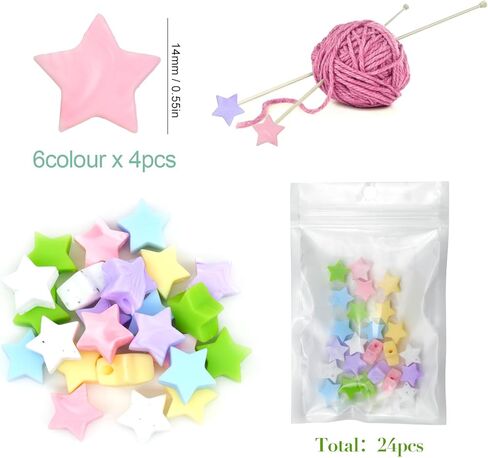 24 قطعة من سدادات إبر الحياكة النجمية، سدادات سيليكون لطيفة للحياكة على شكل نجمة ملونة، أداة حفظ الإبرة، واقيات نقاط إبرة الحياكة لملحقات مستلزمات يد الكروشيه اليدوية in Kuwait