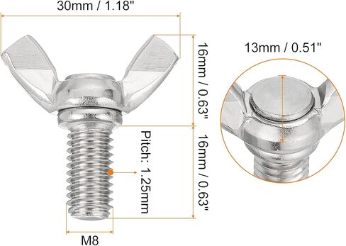 Uxcell 30 قطعة M8-1.25x16mm براغي فراشة الجناح، 304 مسمار جناح من الفولاذ المقاوم للصدأ براغي يدوية على شكل فراشة in Saudi Arabia