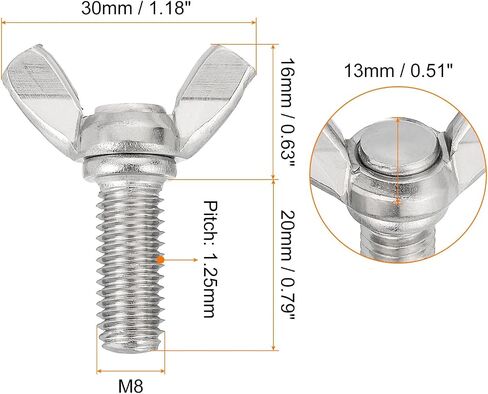 Uxcell 30 قطعة M8-1.25x16mm براغي فراشة الجناح، 304 مسمار جناح من الفولاذ المقاوم للصدأ براغي يدوية على شكل فراشة in Saudi Arabia