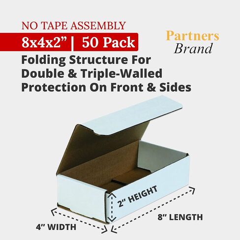 صناديق من الورق المقوى المموج مقاس 8 × 4 × 2 من Partners، مقاس 8 بوصة طول × 4 بوصة عرض × 2 بوصة ارتفاع، عبوة من 50 قطعة | الشحن، التعبئة والتغليف، النقل، صندوق تخزين للأعمال، صناديق كبيرة بالجملة قوية 842 in Saudi Arabia
