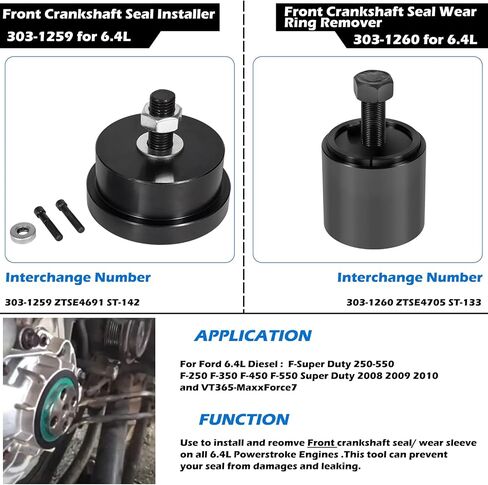 6.4L الديزل الأمامي والخلفي العمود المرفقي ختم ارتداء حلقة المثبت ومزيل مجموعة لفورد 4.5L 6.0 L & 6.4L محركات الديزل Alt 303-1259 303-1260 303-770 303-771 in Saudi Arabia