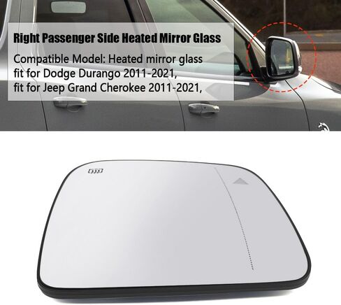 Passenger Side Heated Mirror Compatible with Dodge Durango Jeep Grand Cherokee 2011-2021 Right Heated Mirror Glass with Defrost and Fog in Kuwait
