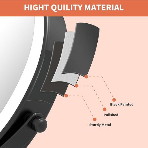 مرآة مكياج مثبتة على الحائط قابلة لإعادة الشحن مقاس 8 بوصات مع 3 أضواء ملونة قابلة للتعتيم، مرآة مكبرة للحمام دوارة 360 درجة مزدوجة الجوانب 1/10 مرات مع ذراع قابلة للتمديد باللون الأسود in Kuwait