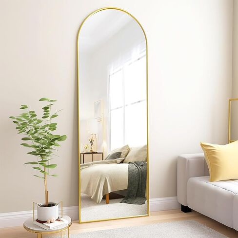 Fabuday Arched Full Length Mirror with Stand - 64"x21" Gold Mirrors Floor Length for Bedroom, Living Room, Large Arch Body Mirror Standing, Full Sized Framed, Leaning, Hanging and Wall Mounted in Saudi Arabia