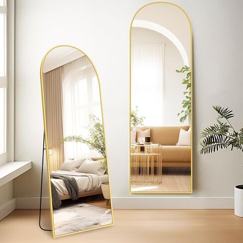 Fabuday Arched Full Length Mirror with Stand - 64"x21" Gold Mirrors Floor Length for Bedroom, Living Room, Large Arch Body Mirror Standing, Full Sized Framed, Leaning, Hanging and Wall Mounted in Saudi Arabia
