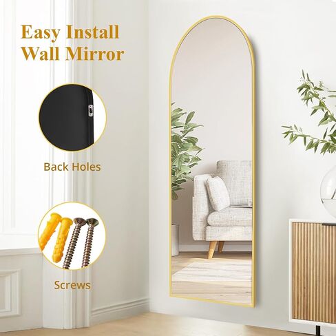 Fabuday Arched Full Length Mirror with Stand - 64"x21" Gold Mirrors Floor Length for Bedroom, Living Room, Large Arch Body Mirror Standing, Full Sized Framed, Leaning, Hanging and Wall Mounted in Saudi Arabia