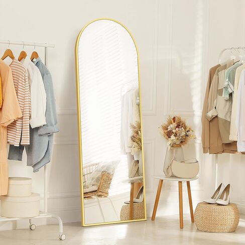 مرآة كاملة الطول مقوسة من Fabuday مع حامل - مرايا ذهبية بطول 64 بوصة × 21 بوصة بطول الأرضية لغرفة النوم، وغرفة المعيشة، وحامل مرآة جسم كبير مقوس، مؤطرة بالحجم الكامل، مائلة، معلقة ومثبتة على الحائط in Kuwait
