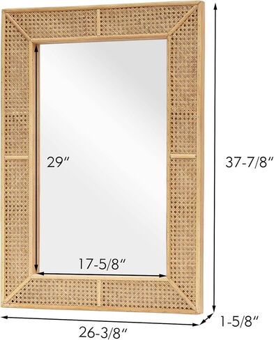 مرآة حائط مستطيلة من الروطان، مرآة حائط مزخرفة حديثة من بوهو للحمام أو الدخول أو غرفة المعيشة أو غرفة النوم أو غرفة العائلة، طبيعية، 26.375 بوصة عرض × 37.875 بوصة ارتفاع in Kuwait