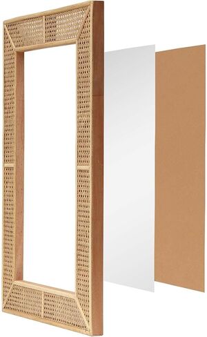 مرآة حائط مستطيلة من الروطان، مرآة حائط مزخرفة حديثة من بوهو للحمام أو الدخول أو غرفة المعيشة أو غرفة النوم أو غرفة العائلة، طبيعية، 26.375 بوصة عرض × 37.875 بوصة ارتفاع in Kuwait