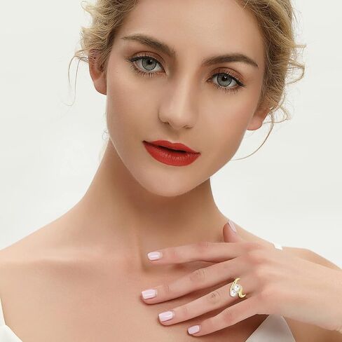 JO WISDOM خاتم اللؤلؤ، 925 فضة مكعب زركونيا خواتم نسائية ذهبية مع اثنين من اللؤلؤ 7 مم لؤلؤ المياه العذبة الأبيض المستزرع in Kuwait