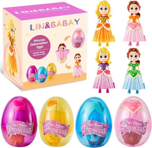 LIN&BABAY 4 Pack Jumbo Princess Deformation Easter Eggs with Toys Inside, Easter Party Favors for Kids Boy Girl, Easter Basket Stuffers Gifts (Princess) in Kuwait