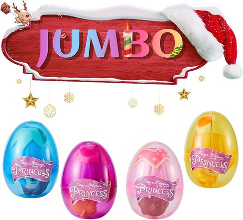 LIN&BABAY 4 Pack Jumbo Princess Deformation Easter Eggs with Toys Inside, Easter Party Favors for Kids Boy Girl, Easter Basket Stuffers Gifts (Princess) in Kuwait