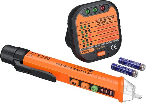 Neoteck طقم أقلام اختبار الجهد الكهربي للمقبس الكهربائي متضمن قلم كاشف جهد تيار متردد 12-1000 فولت غير متصل، واختبار الوعاء مع كاشف جهد التيار المتردد LED وإنذار صوتي in Saudi Arabia