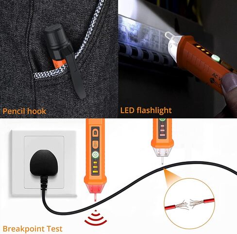 Neoteck طقم أقلام اختبار الجهد الكهربي للمقبس الكهربائي متضمن قلم كاشف جهد تيار متردد 12-1000 فولت غير متصل، واختبار الوعاء مع كاشف جهد التيار المتردد LED وإنذار صوتي in Saudi Arabia