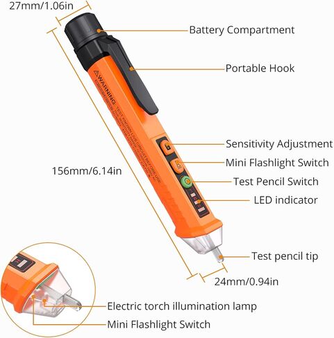 Neoteck طقم أقلام اختبار الجهد الكهربي للمقبس الكهربائي متضمن قلم كاشف جهد تيار متردد 12-1000 فولت غير متصل، واختبار الوعاء مع كاشف جهد التيار المتردد LED وإنذار صوتي in Saudi Arabia