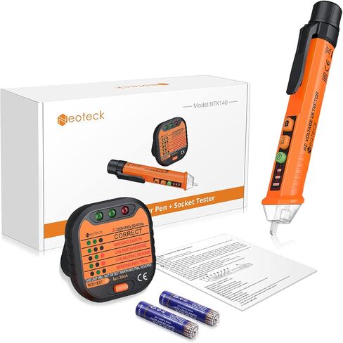 Neoteck طقم أقلام اختبار الجهد الكهربي للمقبس الكهربائي متضمن قلم كاشف جهد تيار متردد 12-1000 فولت غير متصل، واختبار الوعاء مع كاشف جهد التيار المتردد LED وإنذار صوتي in Saudi Arabia
