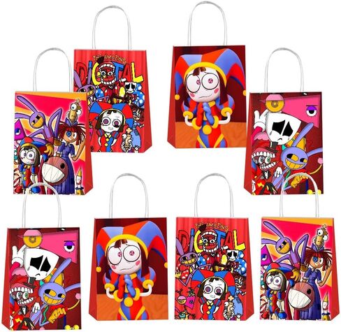 12 قطعة من حقائب الهدايا الرائعة لحفلات السيرك الرقمية مع مقابض لتزيين حفلات الأطفال ومستلزمات حفلات أعياد الميلاد in Kuwait