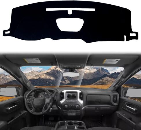 غطاء لوحة القيادة YiFcLciY لسيارة 2019-2022 Chevy شيفروليه سيلفرادو/GMC Sierra 1500 2500HD 3500HD بدون شاشة عرض رأسية، بدون سجادات غطاء لوحة القيادة لتنبيه الاصطدام الأمامي (أسود) in Saudi Arabia