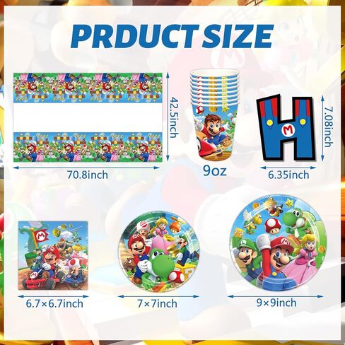 تتضمن لوازم حفلات ماريو ديكورات حفلات أعياد الميلاد من ماريو لافتة مفارش المائدة وأكواب ومناديل لديكور استحمام الطفل لعيد ميلاد ماريو in Kuwait