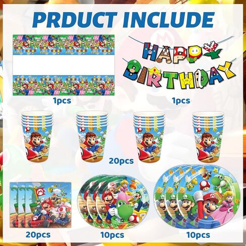 تتضمن لوازم حفلات ماريو ديكورات حفلات أعياد الميلاد من ماريو لافتة مفارش المائدة وأكواب ومناديل لديكور استحمام الطفل لعيد ميلاد ماريو in Kuwait