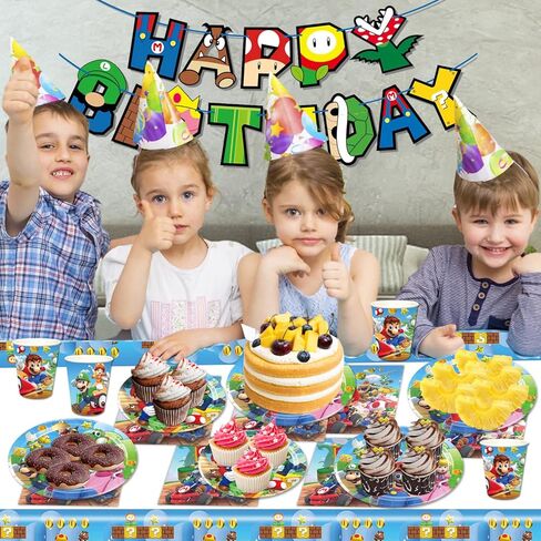 تتضمن لوازم حفلات ماريو ديكورات حفلات أعياد الميلاد من ماريو لافتة مفارش المائدة وأكواب ومناديل لديكور استحمام الطفل لعيد ميلاد ماريو in Kuwait