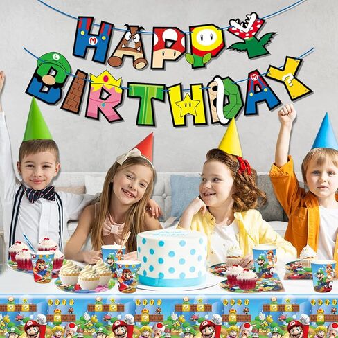 تتضمن لوازم حفلات ماريو ديكورات حفلات أعياد الميلاد من ماريو لافتة مفارش المائدة وأكواب ومناديل لديكور استحمام الطفل لعيد ميلاد ماريو in Kuwait