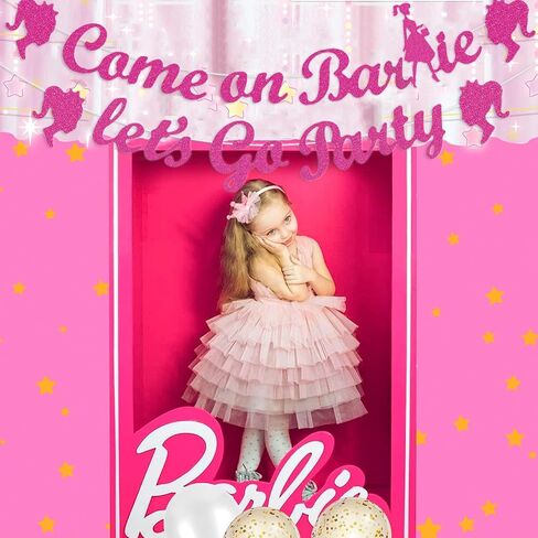 Pink Girl Party Decorations - Hot Pink Girl Princess Themed Birthday Party Banner Pre-strung - Princess Party Banner Girl Party Props Birthday Decorations for Pink Girl Party Favor in Kuwait
