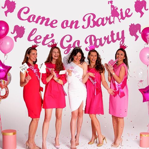 Pink Girl Party Decorations - Hot Pink Girl Princess Themed Birthday Party Banner Pre-strung - Princess Party Banner Girl Party Props Birthday Decorations for Pink Girl Party Favor in Kuwait