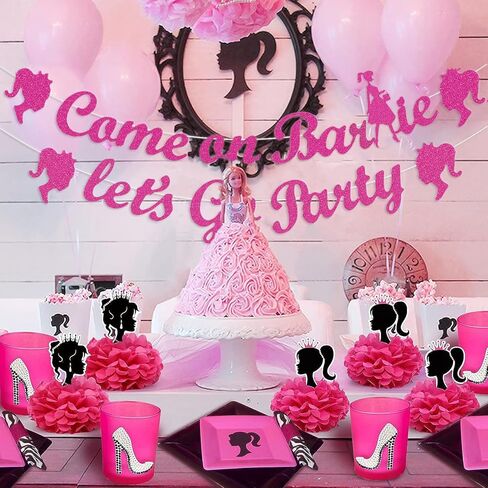 Pink Girl Party Decorations - Hot Pink Girl Princess Themed Birthday Party Banner Pre-strung - Princess Party Banner Girl Party Props Birthday Decorations for Pink Girl Party Favor in Kuwait