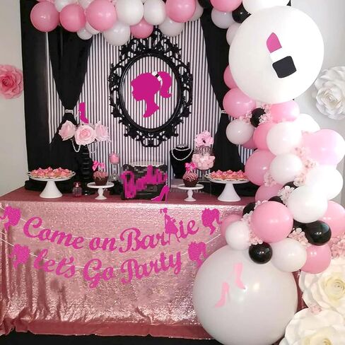 Pink Girl Party Decorations - Hot Pink Girl Princess Themed Birthday Party Banner Pre-strung - Princess Party Banner Girl Party Props Birthday Decorations for Pink Girl Party Favor in Kuwait