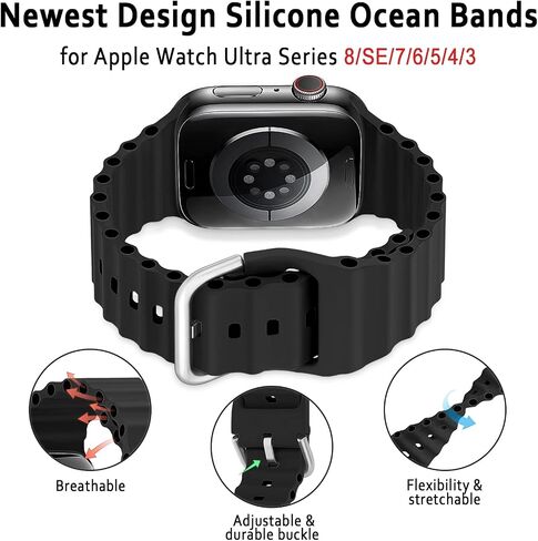 Ocean Band لساعة Apple Watch Band 49mm 45mm 41mm 44mm 40mm 42mm 38mm النساء والرجال، iWatch Sport Bands سيليكون قابل للتنفس سوار معصم لساعة Apple Ultra Series 9 8 7 SE2 SE 6 5 4 3 2 1 حزام in Saudi Arabia