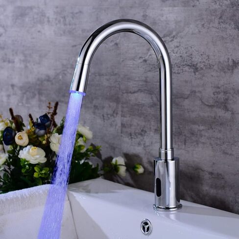 صنبور حمام LED بدون لمس برقبة طويلة، حنفية استشعار أوتوماتيكية للمطبخ مع صمام خلاط المياه وصندوق التحكم (رقبة الإوزة LED) in Kuwait