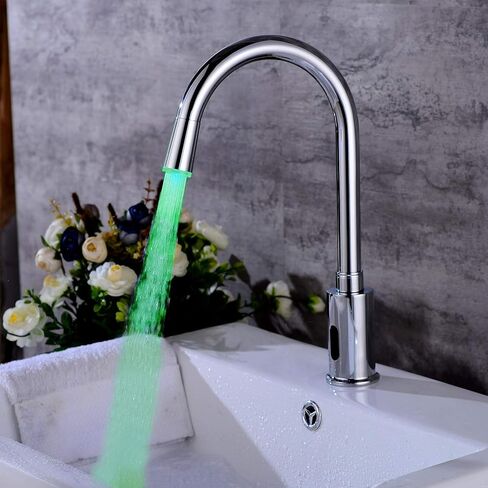 صنبور حمام LED بدون لمس برقبة طويلة، حنفية استشعار أوتوماتيكية للمطبخ مع صمام خلاط المياه وصندوق التحكم (رقبة الإوزة LED) in Kuwait