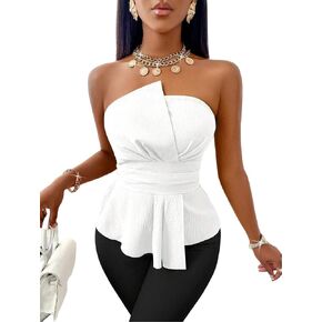 SISKIN Tube Top, Slimming Solid Ruched Asymmetrical Peplum Hem Off Shoulder Strapless Top in Saudi Arabia