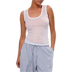 Soly Hux Women's Women Mesh Tank Top Scoop Neckless Sear من خلال سترة القمصان المجهزة in Kuwait