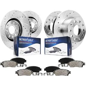 Detroit Axle - Brake Kit for 15-21 VW Passat, 12.28 inch Front and 10.70 inch Rear Drilled & Slotted Disc Brake Rotors Ceramic Brake Pads 2015 2016 2017 2018 2019 2020 2021 Replacement in Kuwait