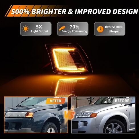 الإشارة الأمامية لوقوف الإشارة الإشارة المتوافقة مع Saturn Vue Base 2002 2003 2004 2005 ، [DOT] [IP67 مقاوم للماء] مصابيح زاوية جانبية Amber LED ، 2 أجهزة كمبيوتر ، عدسة واضحة in Kuwait