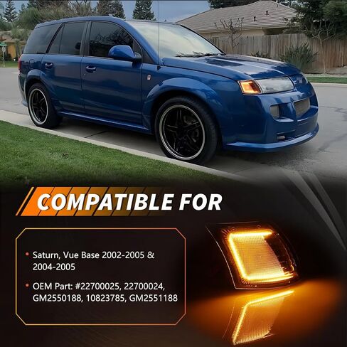 الإشارة الأمامية لوقوف الإشارة الإشارة المتوافقة مع Saturn Vue Base 2002 2003 2004 2005 ، [DOT] [IP67 مقاوم للماء] مصابيح زاوية جانبية Amber LED ، 2 أجهزة كمبيوتر ، عدسة واضحة in Kuwait