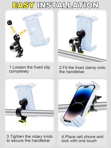 Bike Phone Holder,Motorcycle Bicycle Handlebar Phone Mount,360°Rotation Silicone Wrapped Phone Clamp,One-Touch Quick Lock Scooter Stroller Phone Clip,for 4.7-6.8" Phones,Thick Cases Friendly in Saudi Arabia