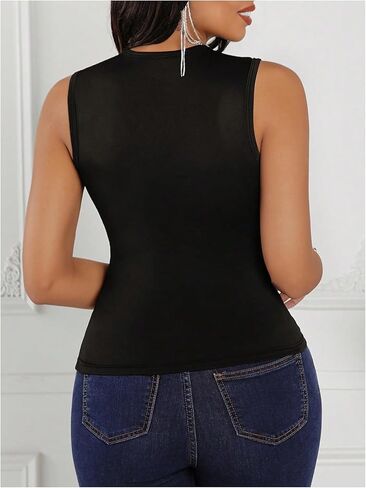 SOLY HUX Women's Tank Tops Sparkle Rhinestone Cut Out Sleeveless Slim Fit Party Top in Kuwait